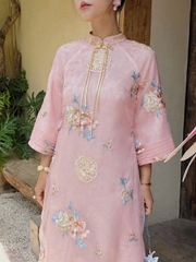Áo dài voan hạc cổ tàu sang trọng