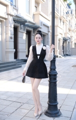 Đầm dạ cao cấp phối ren sang chảnh dáng ngắn tay dài
