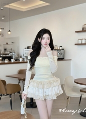 Set trễ vai tay dài chân váy tầng pl