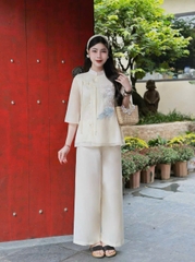 Bộ lam thêu phụng tơ đính ngọc
