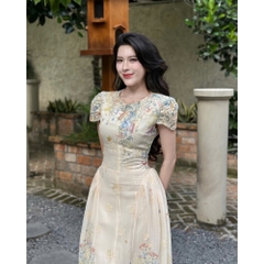 Đầm thiết kế xoè tay phồng hoa nhẹ nhàng