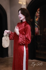 Áo dài gấm tay loe đính hoa quần lưng thun H