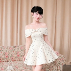 Đầm thiết kế trễ vai chấm bi nơ ngực