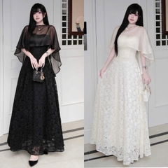Đầm thiết kế ren 2 dây kèm khăn choàng tơ
