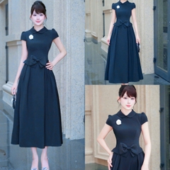 Đầm cổ sen thiết kế kín đáo đi tiệc sang chảng dáng dài cao cấp