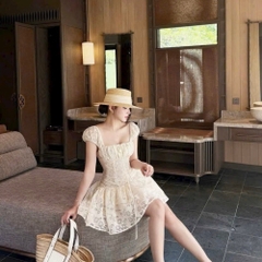 Đầm thiết kế 2 dây cột nơ ngực dáng ngắn