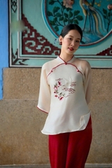 Bộ lam thêu cò và hoa