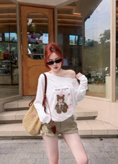 Áo thun giấy lệch vai in giấy Happy everyday