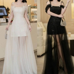 Đầm thiết kế voan 2 dây tùng dài