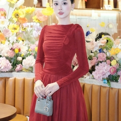 Đầm thiết kế tay dài nhún sườn