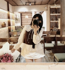 Áo kiểu xoè cổ bèo tay dài