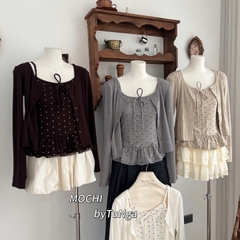 Áo kiểu set khoác áo dây chấm bi