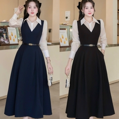Đầm thiết kế cổ  sơ mi tuyết mưa dáng dàu tay dài