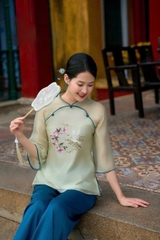 Bộ lam thêu cò và hoa