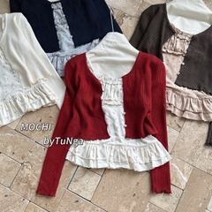 Áo kiểu set khoác ngắn áo dây chân xoè