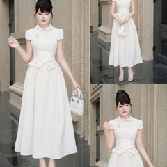 Đầm cổ sen thiết kế kín đáo đi tiệc sang chảng dáng dài cao cấp