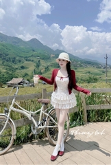 Đầm 2 dây nơ tầng kèm khoác pl