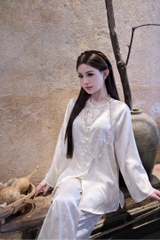 Lam gấm trúc cổ tròn cúc ngọc