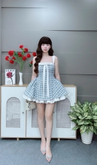Đầm dây caro nơ ngang ngực LS46065