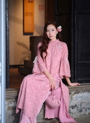 Áo dài tơ lông cổ bèo tay nơ