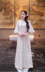 Áo dài ren kim sa thêu hoa