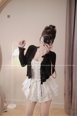 Áo kiểu set khoác cột dây áo hoa nhí