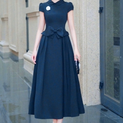 Đầm cổ sen thiết kế kín đáo đi tiệc sang chảng dáng dài cao cấp