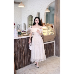 Đầm thiết kế trễ vai đính nơ ren
