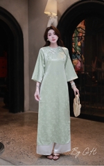 Áo dài gấm lá tre dáng xuông H