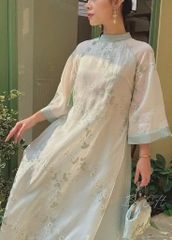 Áo dài voan tơ thêu xanh ngọc