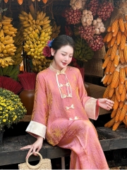 Đồ lam lụa gấm cổ trụ nút nơ kiểu