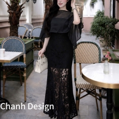 Đầm thiết kế 2 dây ren kèm áo choàng voan