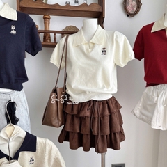 Áo len cổ V thêu gấu