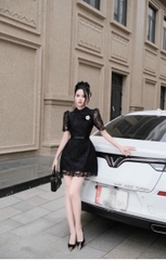 Đầm cổ sơ mi ren chân chữ A