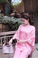 Lam cổ viền tròn gấm thêu cao cấp