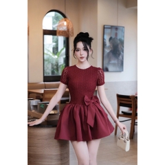 Đầm thiết kế ôm cổ tròn chân bồng dễ thương