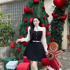 Đầm thiết kế dạ cao cấp phối tơ sang chảnh
