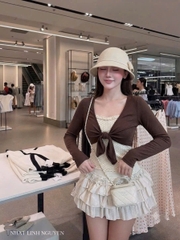 Áo 2 dây chấm bi kèm khoác croptop tay dài