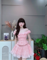Set áo cổ bèo chân váy phối voan