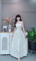 Đầm dài cổ dây cột 6 nút dọc nơ 2 vai