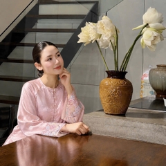 Đồ lam cổ tròn tay loe phối kim sa