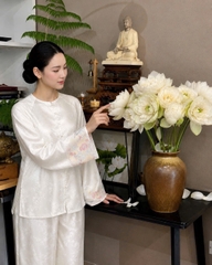 Đồ lam cổ tròn tay loe phối kim sa