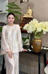 Đồ lam cổ tròn tay loe phối kim sa