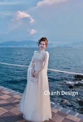 Đầm thiết kế cổ yếm voan tùng xoè