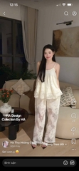 Set áo 2 dây ren quần dài ren
