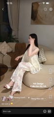 Set áo 2 dây ren quần dài ren