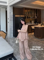 Set áo 2 dây ren quần dài ren