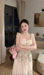 Set áo 2 dây bèo hoa nổi kèm chân váy dài