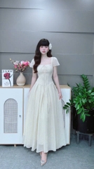 Đầm cổ vuông dáng dài cột nơ ls