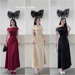 Đầm lụa vai ngang buộc dây